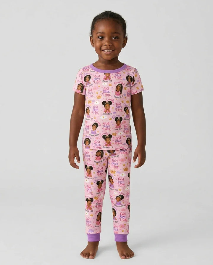 Black Princess God Says I Am Bamboo Two Piece Short Sleeve Pajama Set