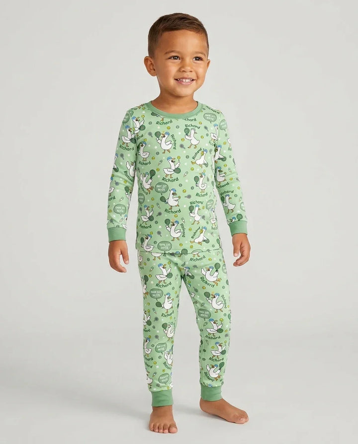 Silly Goose Playing Tennis Bamboo Two Piece Long Sleeve Pajama Set