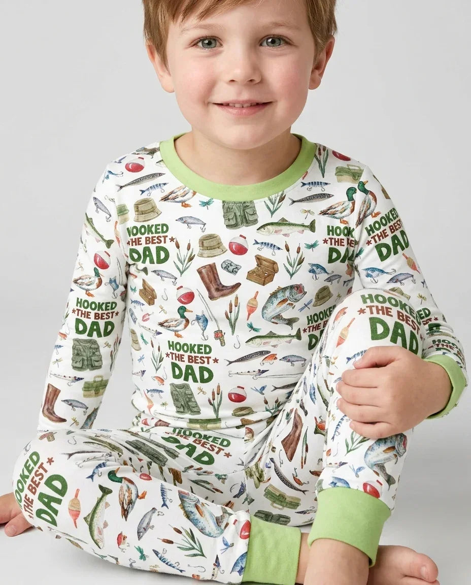 Hooked The Best Dad Daddy & Me Matching Bamboo Two Piece Long Sleeve Pajama Set