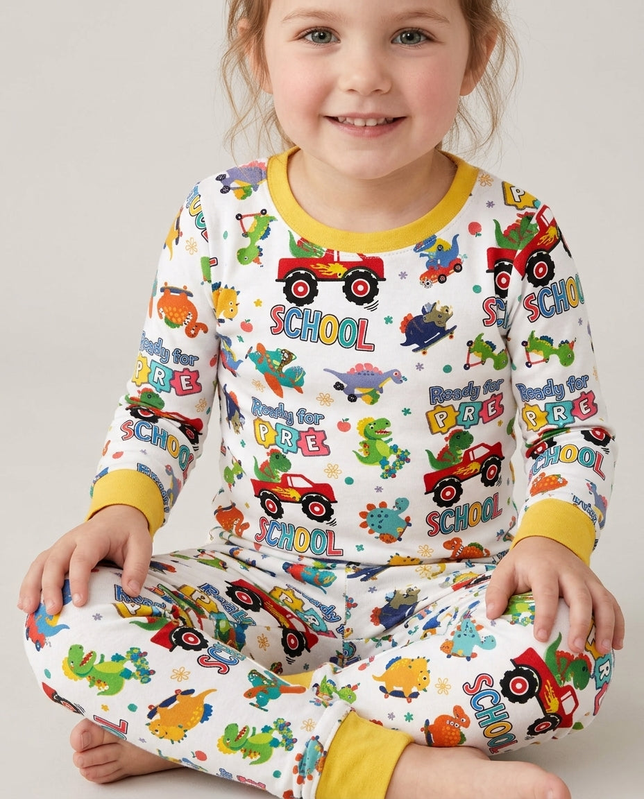 First Day of Preschool T-Rex Bamboo Two Piece Long Sleeve Pajama Set