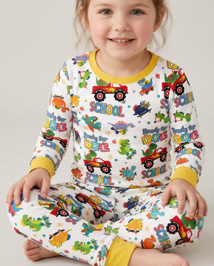 First Day of Preschool T-Rex Bamboo Two Piece Long Sleeve Pajama Set