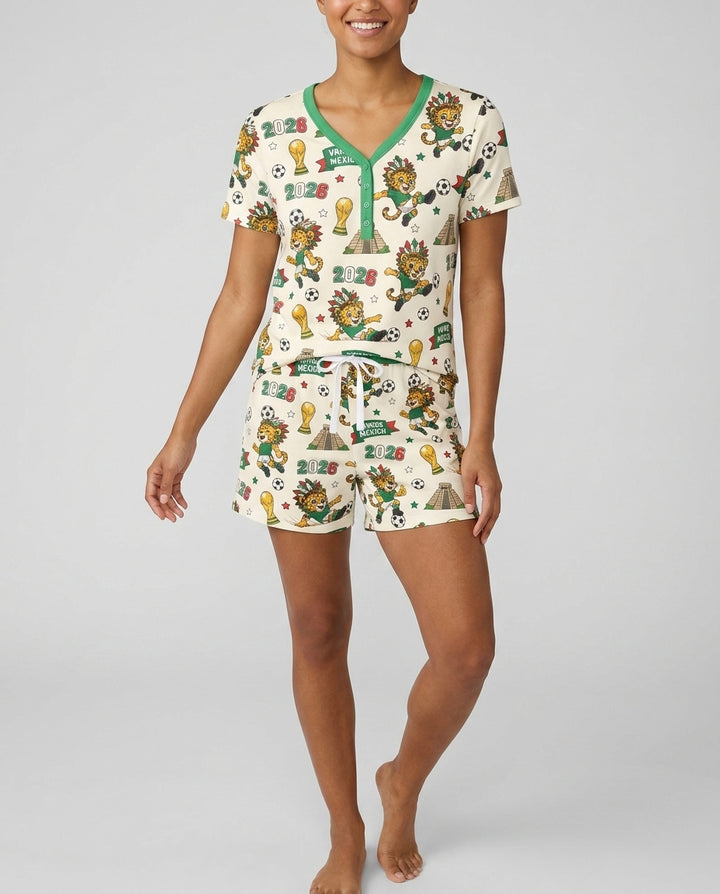 Jaguar 2026 Vamos Mexico Family Matching Bamboo Women Short Sleeve Short Pajama Set