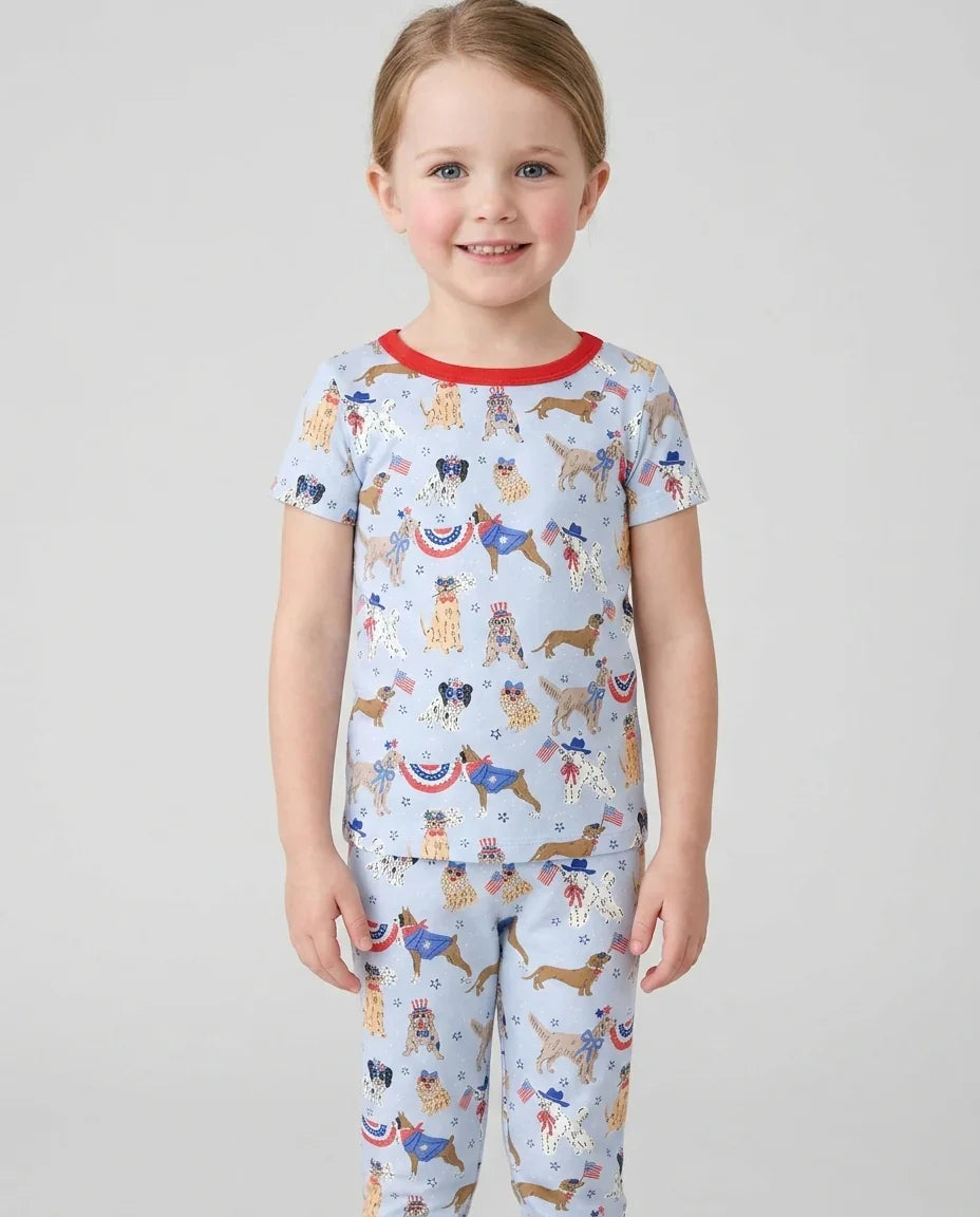 Patriotic Pups Family Matching Bamboo Two Piece Short Sleeve Pajama Set