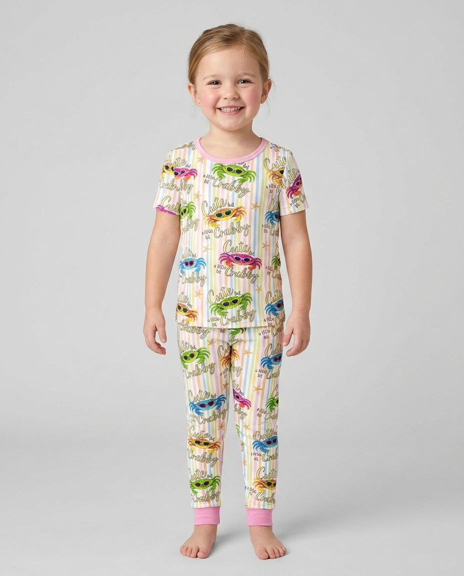 Cute But A Little Bit Crabby Bamboo Two Piece Short Sleeve Pajama Set