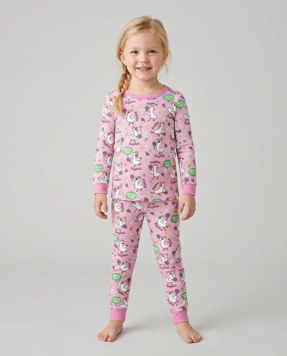 Silly Goose Playing Tennis Bamboo Two Piece Long Sleeve Pajama Set
