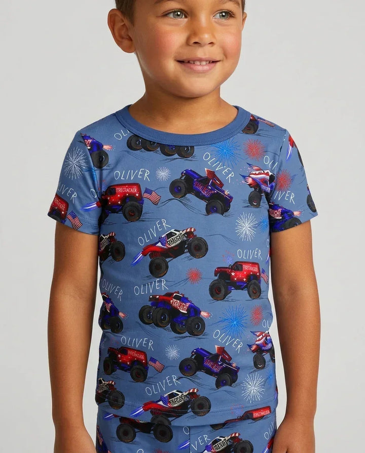 All American Thunder Custom Name Bamboo Two Piece Short Sleeve Pajama Set