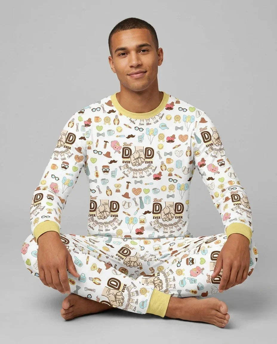 Custom Kids Name Best Dad Ever Bamboo Men's Pajama Set