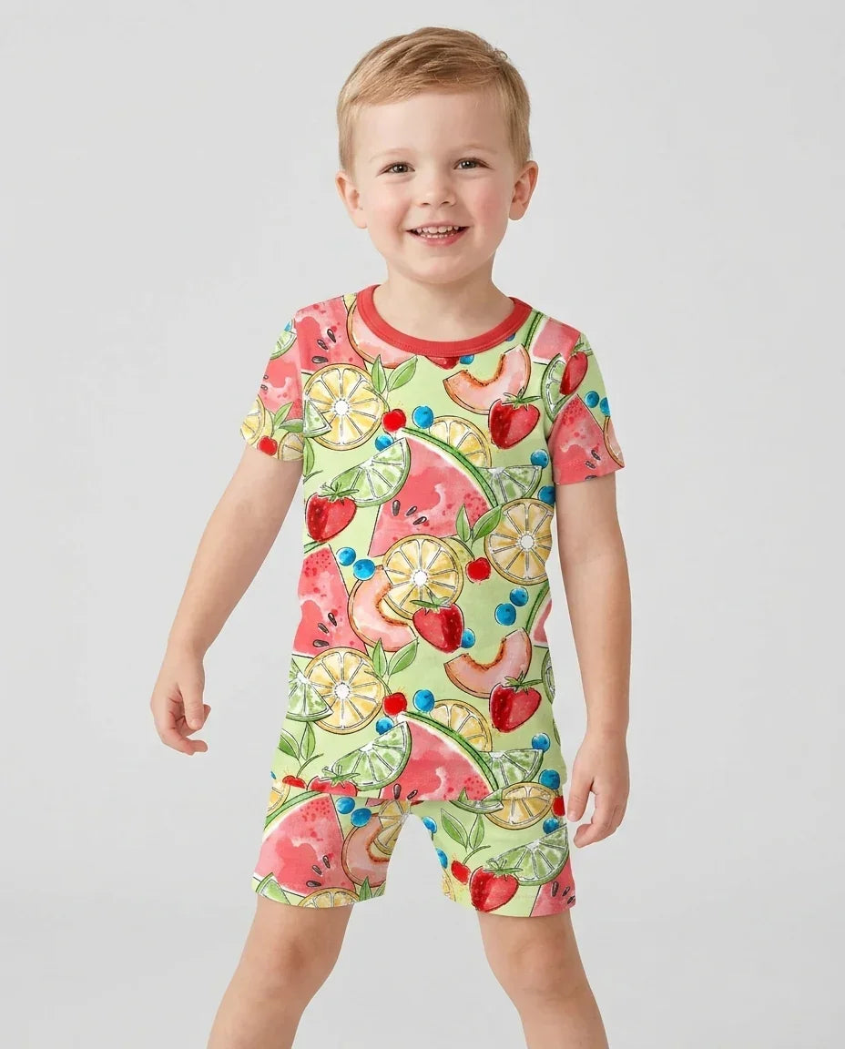 Sweet Summer Fruits Family Matching Bamboo Two Piece Short Sleeve Shorts Pajama Set