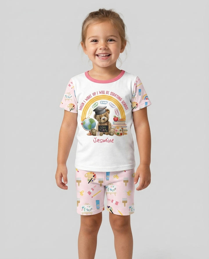 Custom Name When I Wake Up I Will Be Starting School Bamboo Two Piece Short Sleeve Shorts Pajama Set