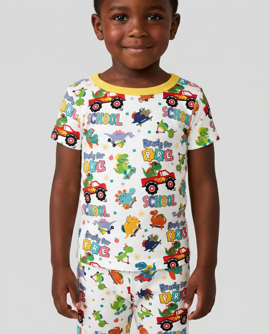 First Day of Preschool T-Rex Bamboo Two Piece Short Sleeve Pajama Set