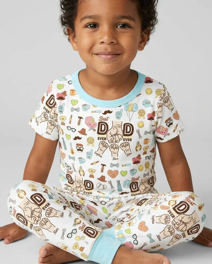 Custom Kids Name Best Dad Ever Bamboo Two Piece Short Sleeve Pajama Set