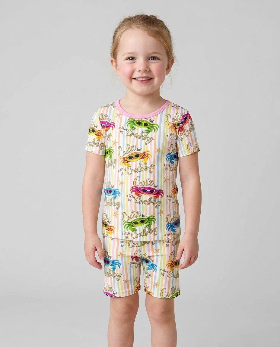 Cute But A Little Bit Crabby Bamboo Two Piece Short Sleeve Shorts Pajama Set