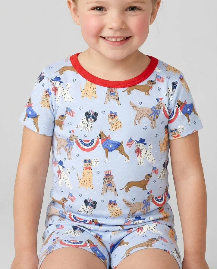 Patriotic Pups Family Matching Bamboo Two Piece Short Sleeve Shorts Pajama Set