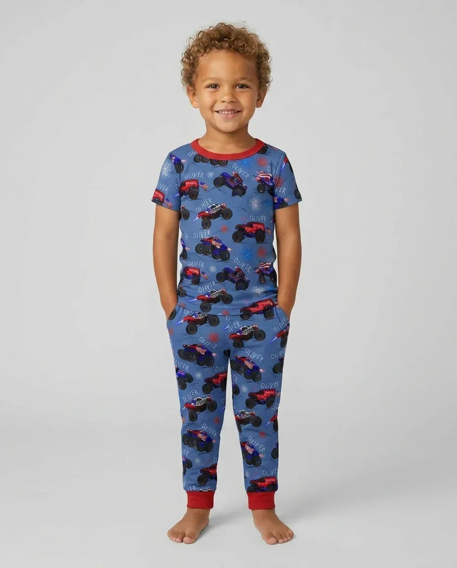 All American Thunder Custom Name Bamboo Two Piece Short Sleeve Pajama Set