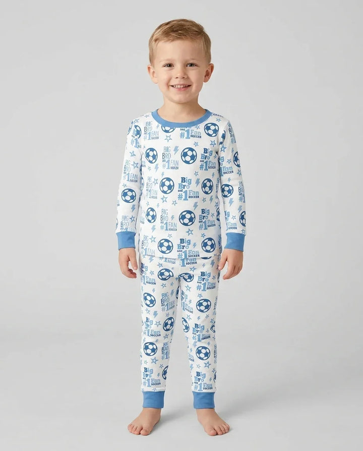 Little Sister and Bro #1 Fan Soccer Bamboo Two Piece Long Sleeve Pajama Set
