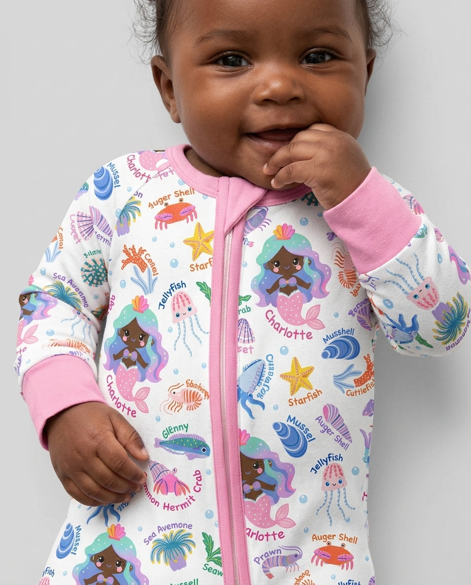 Personalized Cute Mermaid Bamboo Convertible Zippy