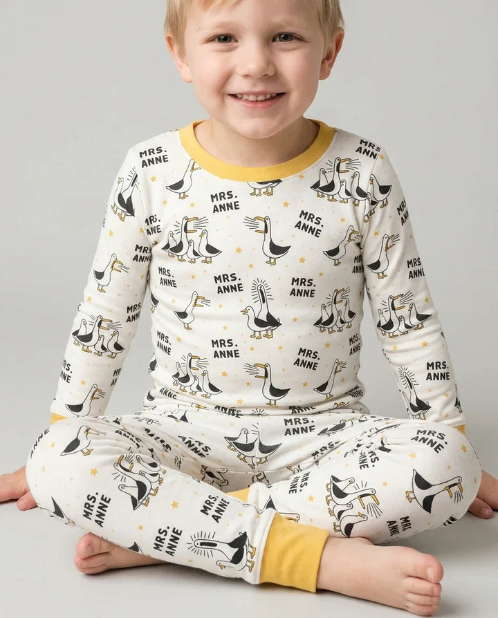 Custom Funny Seagulls Teacher Bamboo Two Piece Long Sleeve Pajama Set