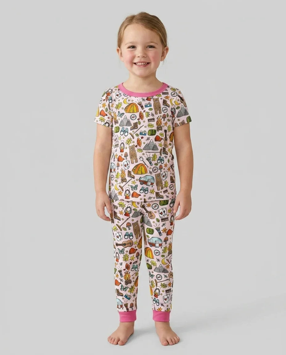 Funny Camper Family Matching Bamboo Two Piece Short Sleeve Pajama Set