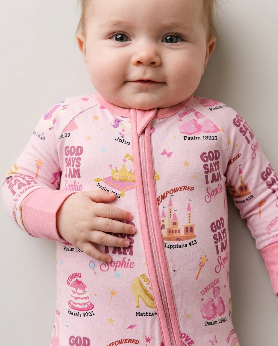 God Says I Am Custom Name - Dreamy Princess Bamboo Convertible Zippy