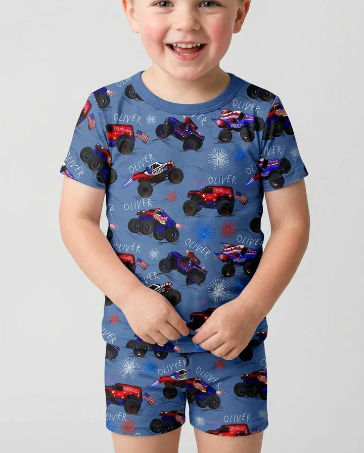 All American Thunder Custom Name Bamboo Two Piece Short Sleeve Shorts Pajama Set