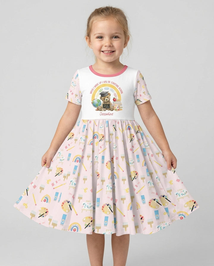 Custom Name When I Wake Up I Will Be Starting School Bamboo Twirl Dress
