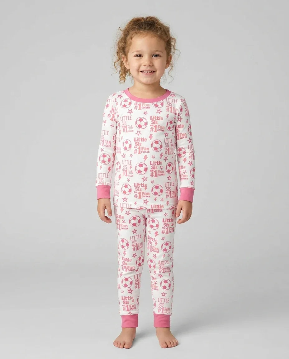 Little Sister and Bro #1 Fan Soccer Bamboo Two Piece Long Sleeve Pajama Set