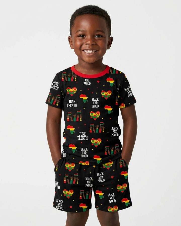 Juneteenth Black and Proud Bamboo Two Piece Short Sleeve Shorts Pajama Set