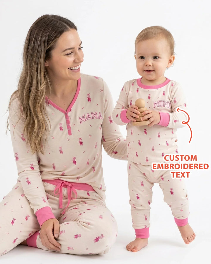 Custom Embroidered Mommy and Me Matching Bamboo Women Pajama Set