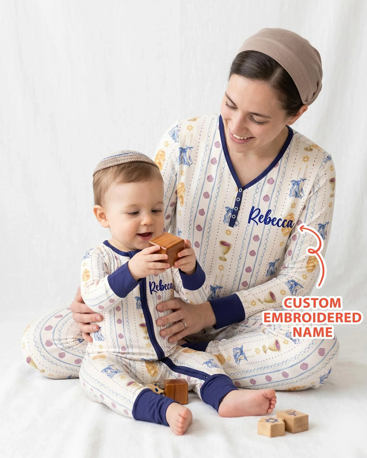 Custom Embroidered Name Shabbat Matching With Mom Bamboo Women Pajama Set