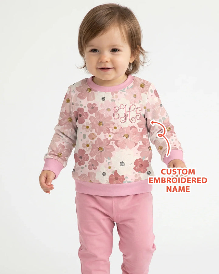 Custom Embroidered Name Floral Bamboo Crewneck Sweatshirt