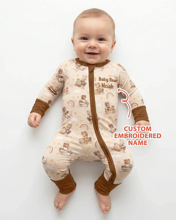 Custom Embroidered Name Mama Bear and Baby Bear Bamboo Convertible Zippy