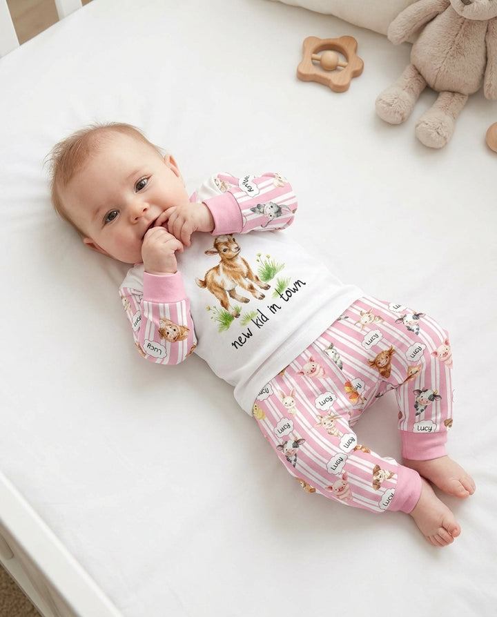 New Kid in Town Custom Name Bamboo Two Piece Long Sleeve Pajama Set