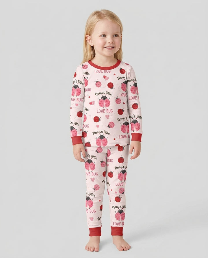 Personalized Grandma's Little Love Bug Bamboo Two Piece Long Sleeve Pajama Set