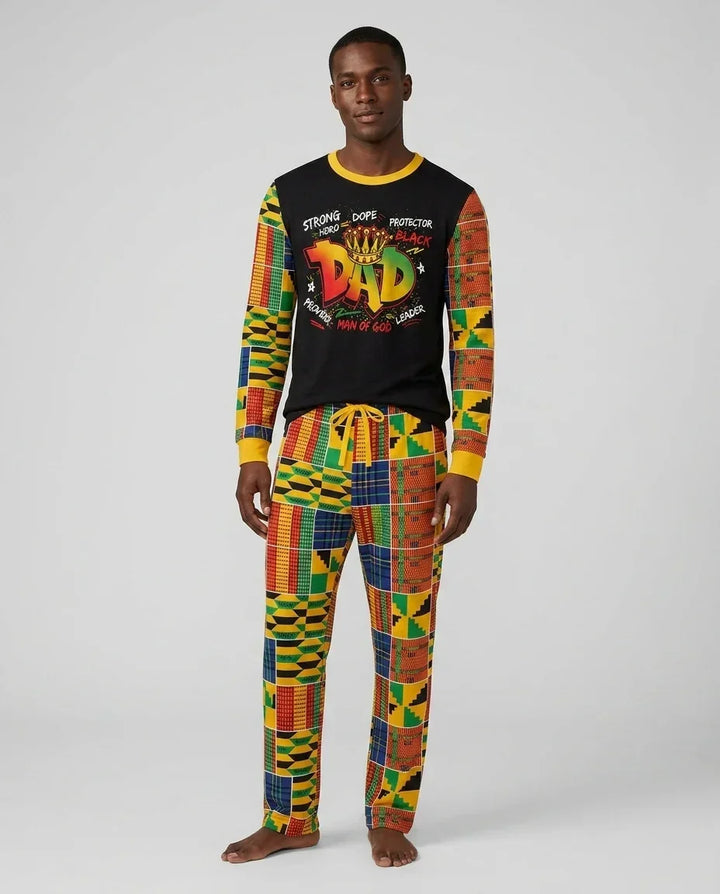 Black Dad Graffiti Kente Bamboo Men's Pajama Set