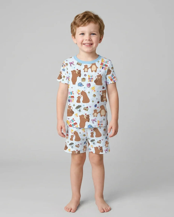 Best Mama Bear Ever Family Matching Bamboo Two Piece Short Sleeve Shorts Pajama Set