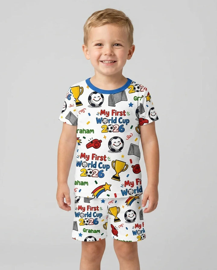 Custom Name My First Soccer Cup Bamboo Two Piece Short Sleeve Shorts Pajama Set