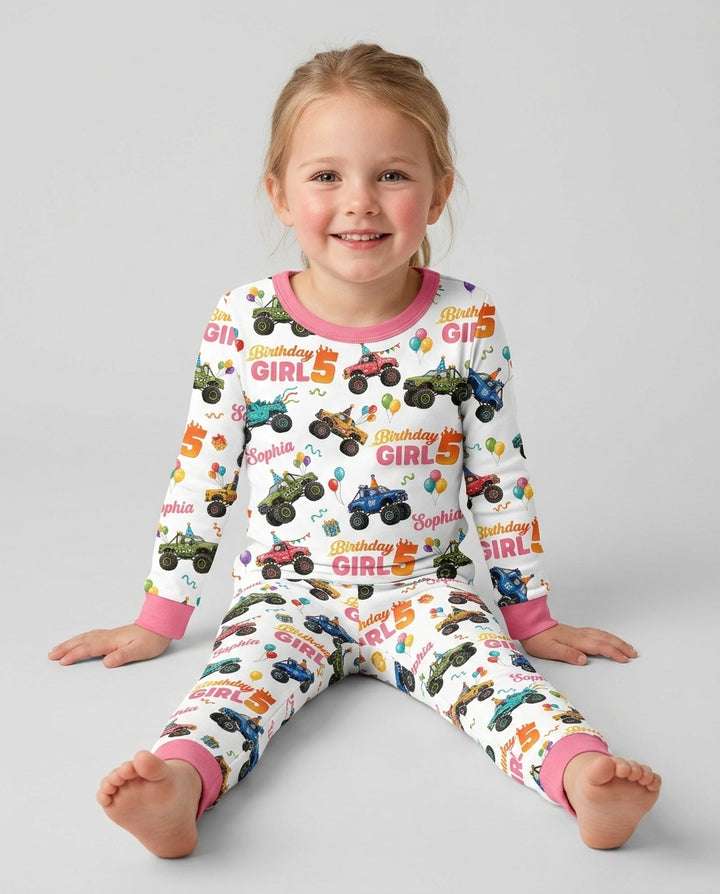 Monster Truck Birthday Party Bamboo Two Piece Long Sleeve Pajama Set