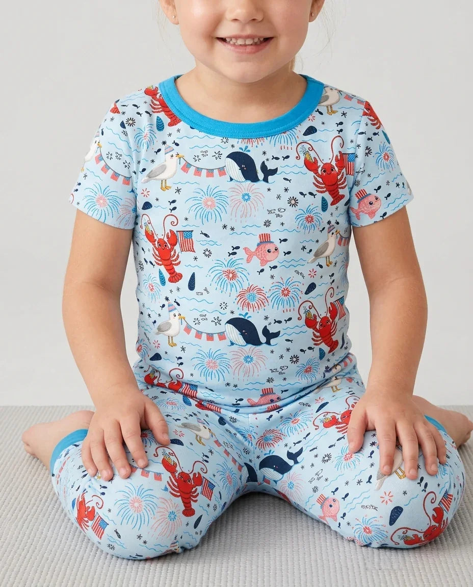 Celebrate 4th of July Family Matching Bamboo Two Piece Short Sleeve Pajama Set