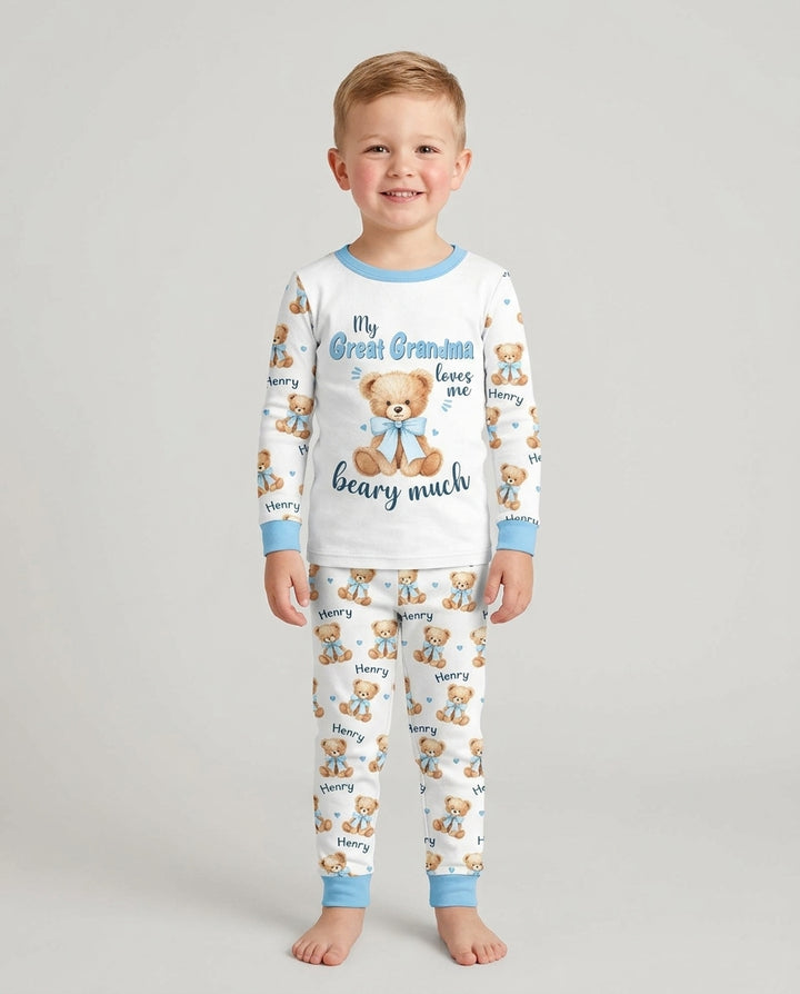 Grandma/... Loves Me Beary Much Personalized Bamboo Two Piece Long Sleeve Pajama Set