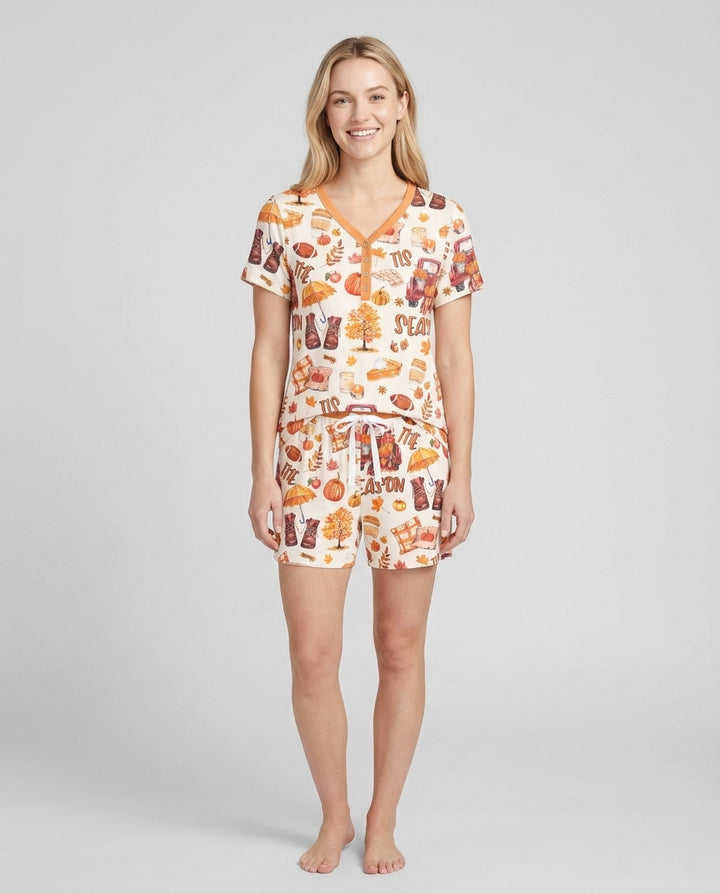 Fall Tis the Season Bamboo Women Short Sleeve Short Pajama Set