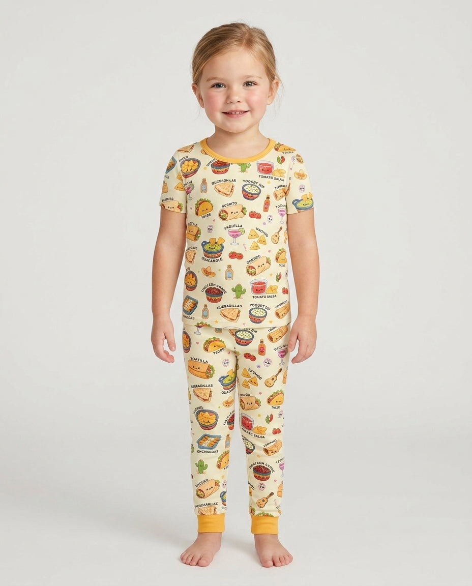 Kawaii Mexican Food Bamboo Two Piece Short Sleeve Pajama Set