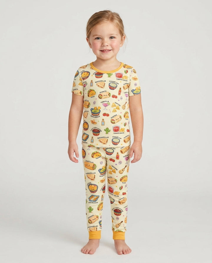 Kawaii Mexican Food Bamboo Two Piece Short Sleeve Pajama Set