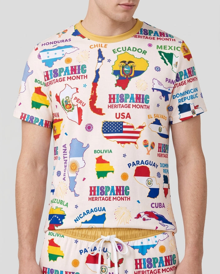 Hispanic Heritage Month Country Flags Bamboo Men Short Sleeve Short Pajama Set