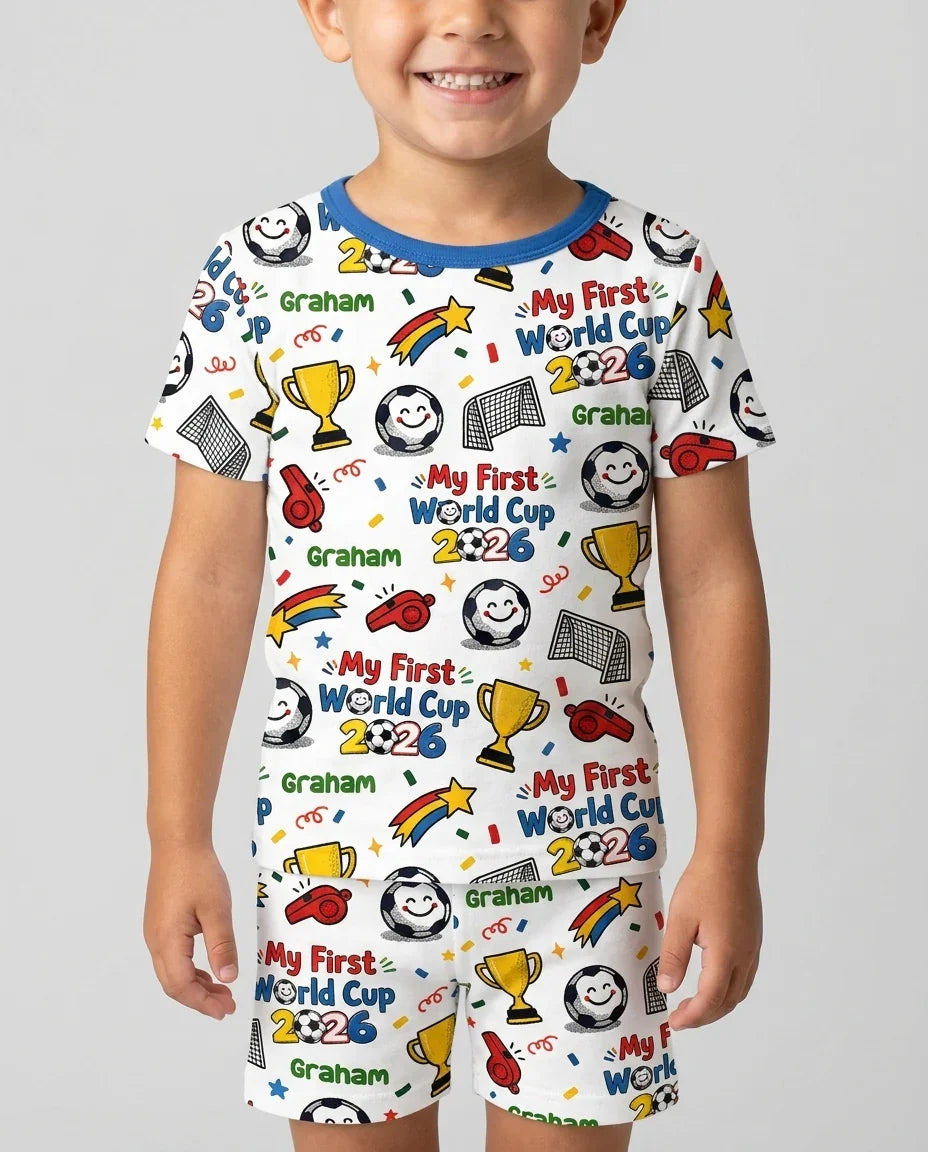 Custom Name My First Soccer Cup Bamboo Two Piece Short Sleeve Shorts Pajama Set