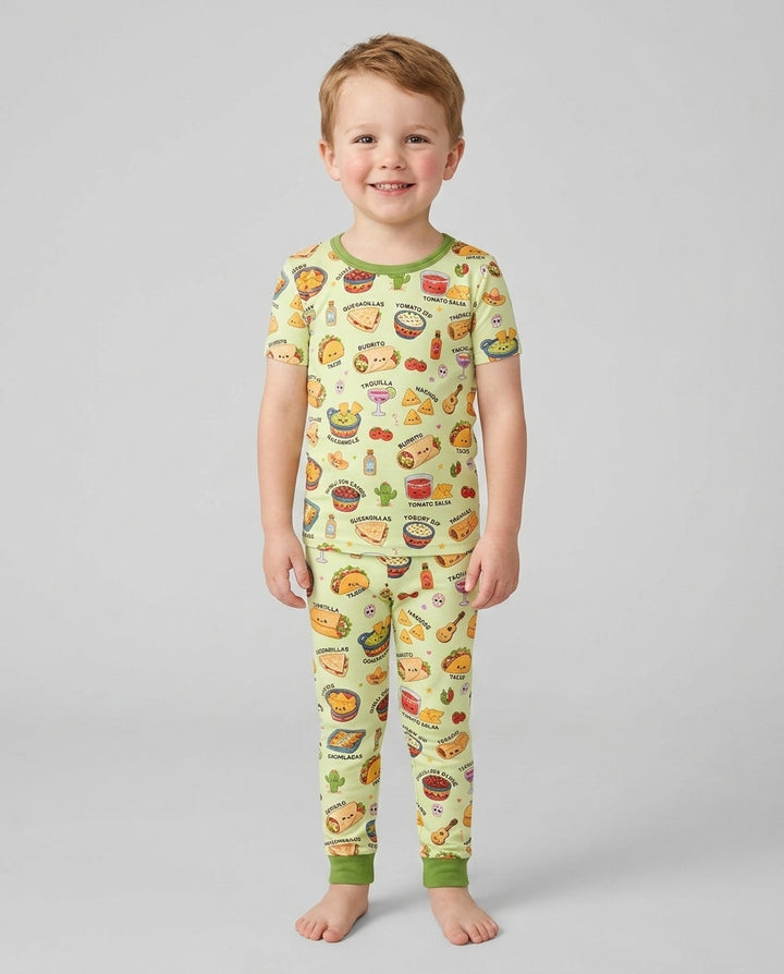 Kawaii Mexican Food Bamboo Two Piece Short Sleeve Pajama Set