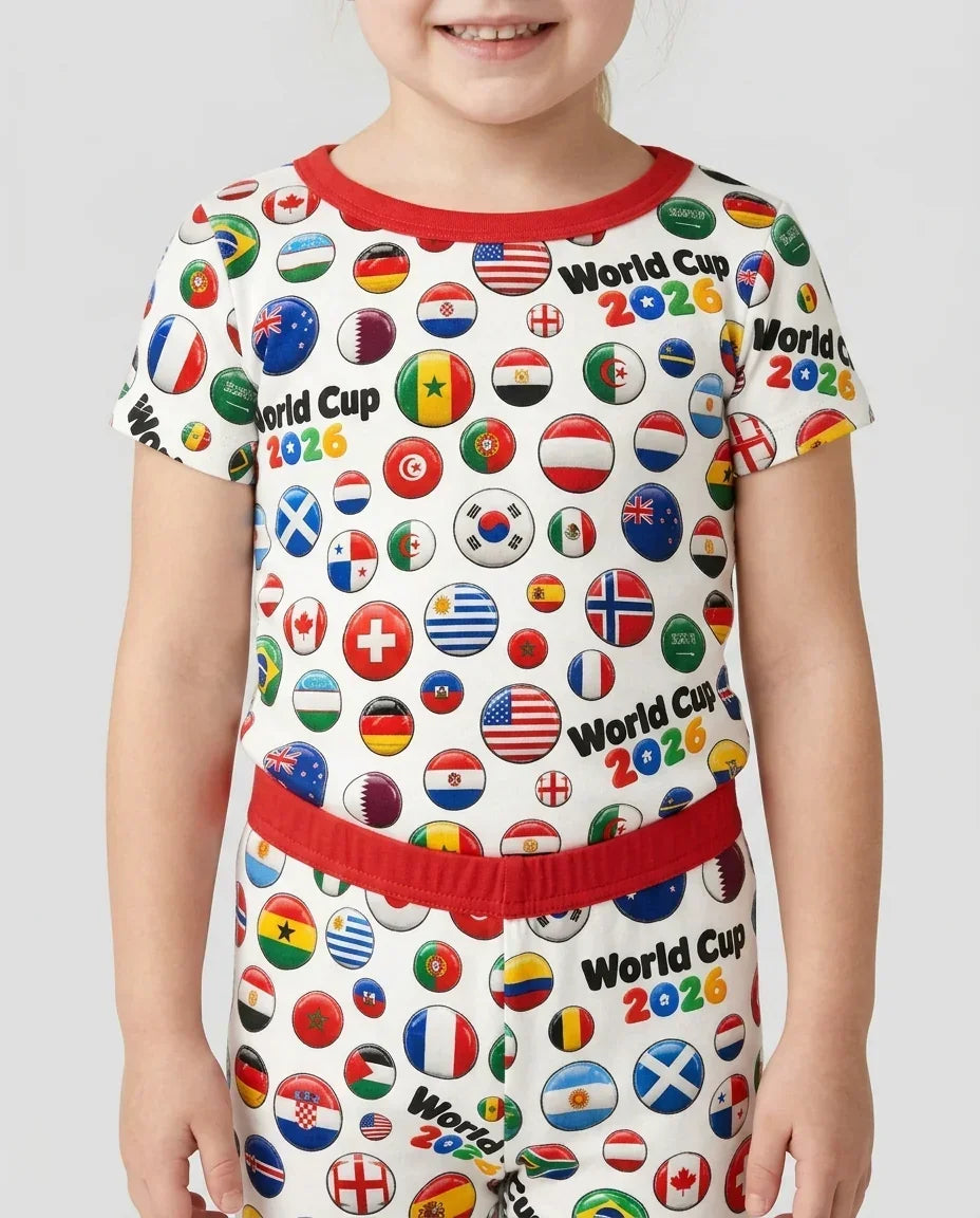 Soccer Cup All Country Balls Bamboo Two Piece Short Sleeve Shorts Pajama Set