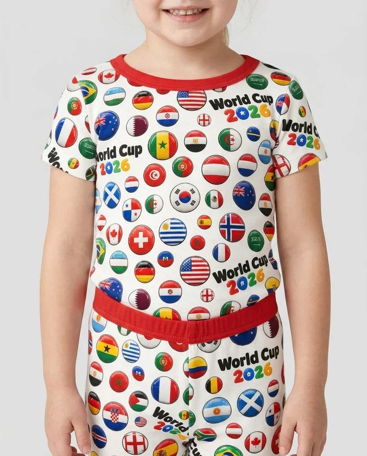 Soccer Cup All Country Balls Bamboo Two Piece Short Sleeve Shorts Pajama Set