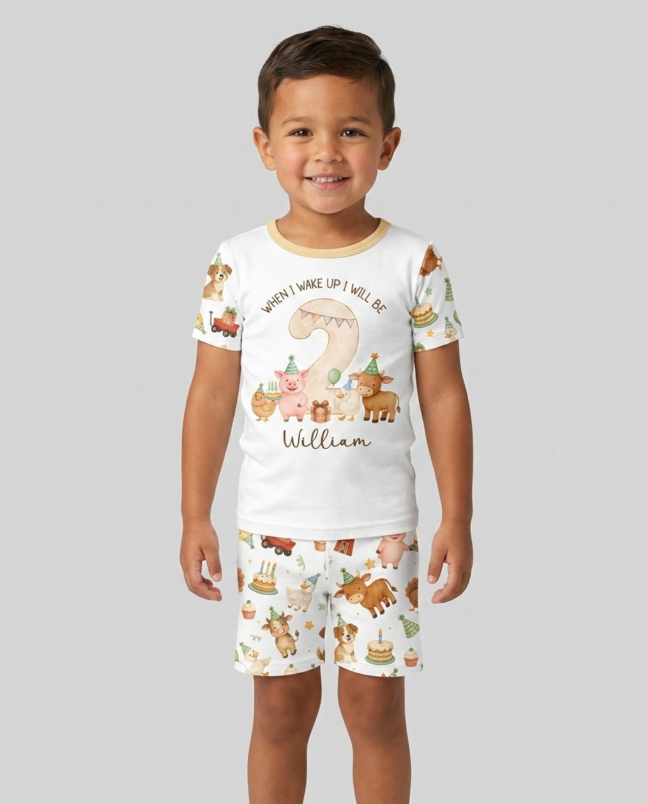 Personalized Farm Animals When I Wake Up I Will Be Birthday Bamboo Two Piece Short Sleeve Shorts Pajama Set