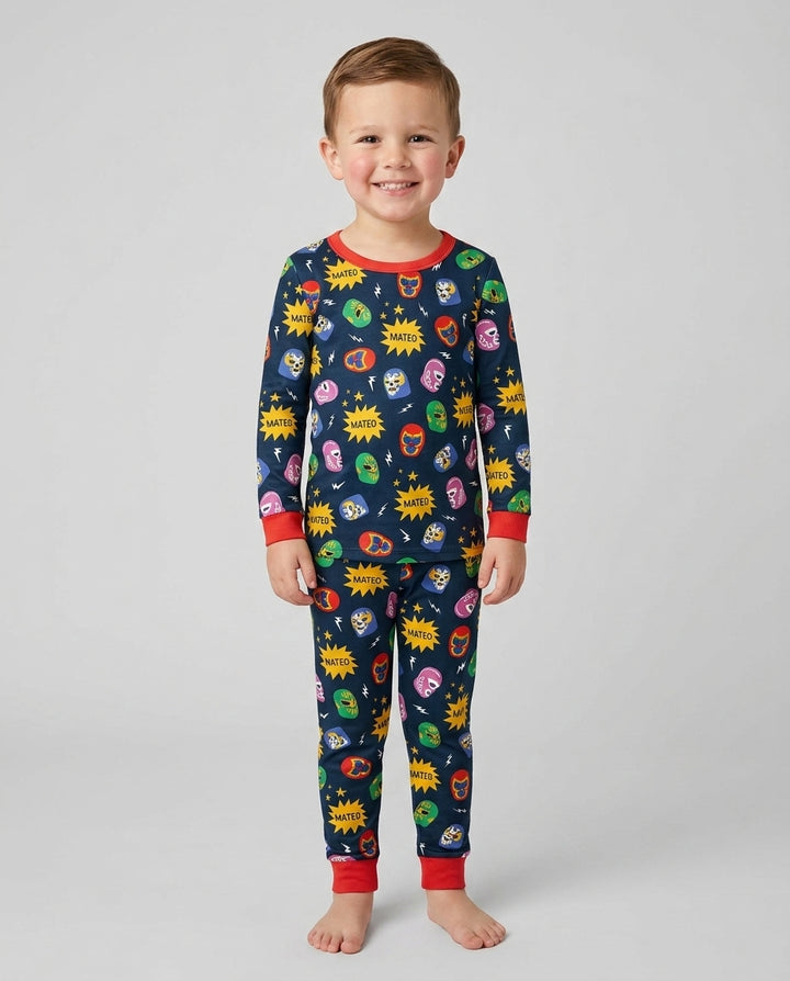 Lucha Libre Custom Name Bamboo Two Piece Long Sleeve Pajama Set