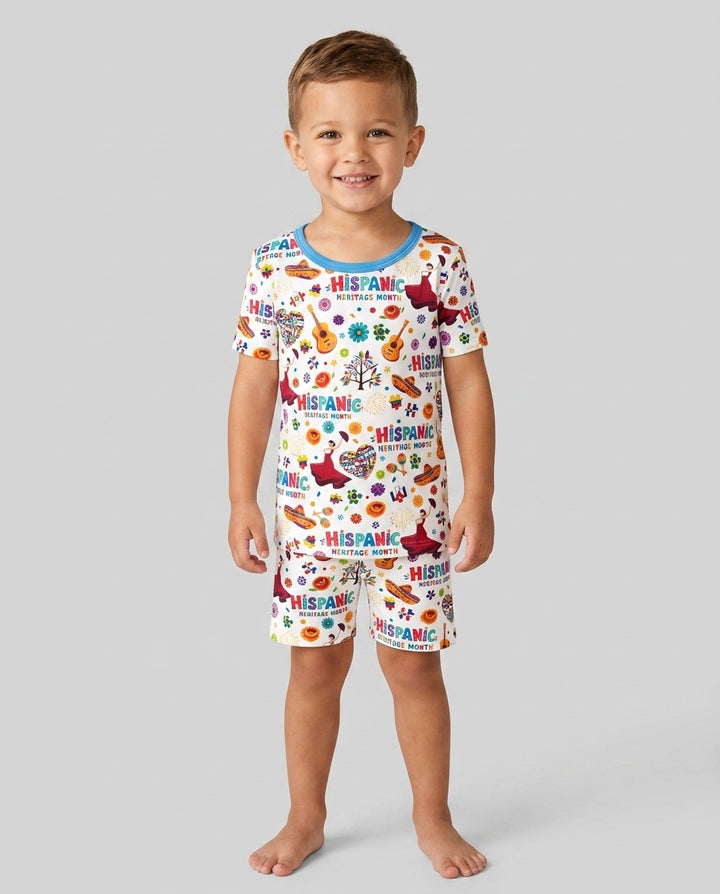 Fiesta Hispanic Heritage Month Bamboo Two Piece Short Sleeve Shorts Pajama Set